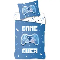 Licens Gamer sängkläder - 100% bomull - Barnsängkläder 140x200 cm - Blå - Game Over