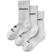 Brooks Run‑In Crew Socks 3‑Pack White Black, Size S