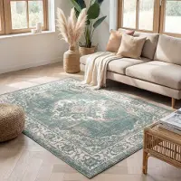 FRAAI Vintage matta | Spring Medaillon grön/gräddvit | 160x230 cm | Polypropen | Medaljong | Rektangulär | Låg lugg