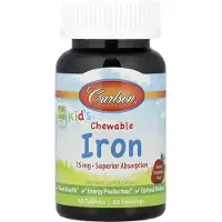 Carlson Labs Carlson, Barns, Smältbar Järn, Naturlig Hallon, 15 mg, 60 Tabletter