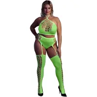 Ouch! Glow In The Dark Two Piece With Crop Top And Stockings Green OSX