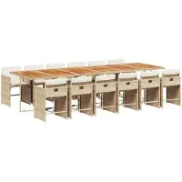 vidaXL Matgrupp för trädgården med dynor 13 delar beige konstrotting