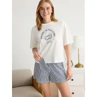 Trendyol Kort pyjamas mörkblå / honung / vit