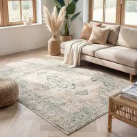 FRAAI Vintage matta | Spring Ethnic gräddvit/grön hos Volero | 140x200 cm | Polypropen | | Rektangulär | Låg lugg