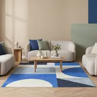 FRAAI Geometrisk matta | Swing Shapes blå hos Volero | 140x200cm | Polyester | Geometrisk | Rektangulär | Plattvävd