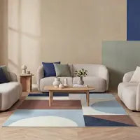 FRAAI Geometrisk matta | Swing Shapes blå/brun hos Volero | 120x170cm | Polyester | Geometrisk | Rektangulär | Plattvävd