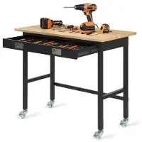 Vevor 1220 mm arbetsbänk, 680 kg lastkapacitet, garagearbetsbänk med lådor och hjul, verkstadsbänk på hjul, kraftigt arbetsbord i ek för garage, verkstad, kontor och hem