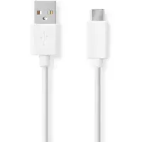 Nedis USB-kabel | USB 2.0 | USB-A Hane | USB-C(tm) Hane | 60 W | 480 Mbps | Nickelplaterad | 2.00 m | Rund | PVC | Vit | Låda