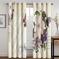 A Family Of Home Textiles Retrostil Löv Och Blommor Serie Solskyddsgardiner Vardagsrum Sovrum Hemdekoration Digitaltryck Anpassad Tunn Gardin 240W270H(CM)95x107in&Hook