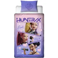 Licens Huntrix sängkläder - 100% bomull - Barnbäddset 140x200 cm - Ljusrosa - KPop Demon Hunters