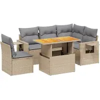 vidaXL Soffgrupp för trädgården med dynor 6 delar beige konstrotting