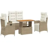 vidaXL Soffgrupp för trädgården med dynor 4 delar beige konstrotting
