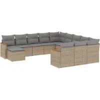 vidaXL Soffgrupp för trädgården 12 delar med dynor beige konstrotting