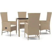 vidaXL Matgrupp för trädgården med dynor 5 delar beige konstrotting