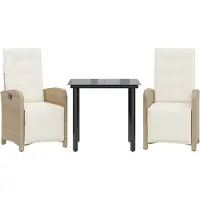 vidaXL Bistrogrupp med dynor 3 delar beige konstrotting