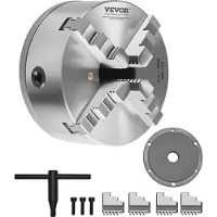 Vevor 4-käfts svarvchuck, 8 tum (200 mm), självcentrerande chuck med 1 1/2 tum-8 gängad stödplatta, 0,16-7,87 tum (4-200 mm) spännområde med T-nyckelskruvar, HT300-material, för trä- och metallsvarv