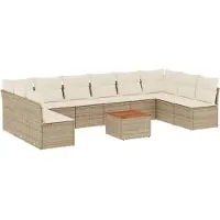 vidaXL Loungegrupp för trädgården m. dynor 11 delar beige konstrotting