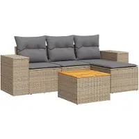 vidaXL Soffgrupp för trädgården med dynor 5 delar beige konstrotting