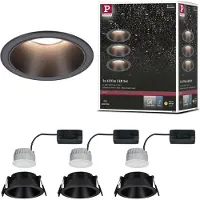 Paulmann LED-inbyggnadslampa Cole Coin svart Ø9cm IP44 dimbar 3-pack Coin,, Svart, Badrum, Metall, Modern