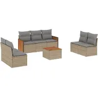 vidaXL Matgrupp för trädgården med dynor 8 delar beige konstrotting