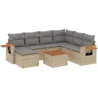 vidaXL Matgrupp för trädgården med dynor 8 delar beige konstrotting