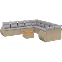 vidaXL Loungegrupp för trädgården m. dynor 11 delar beige konstrotting