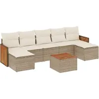 vidaXL Matgrupp för trädgården med dynor 8 delar beige konstrotting