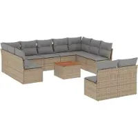 vidaXL Soffgrupp för trädgård med dynor 12 delar mixbeige konstrotting