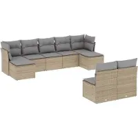 vidaXL Soffgrupp för trädgården med dynor 9 delar beige konstrotting