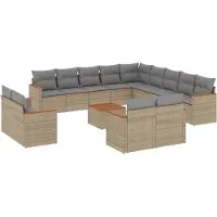 vidaXL Soffgrupp för trädgård med dynor 14 delar mixbeige konstrotting