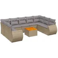 vidaXL Soffgrupp för trädgård med dynor 10 delar beige konstrotting