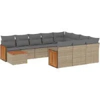 vidaXL Loungegrupp för trädgården m. dynor 11 delar beige konstrotting