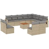 vidaXL Soffgrupp för trädgård med dynor 13 delar mixbeige konstrotting