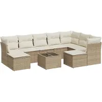 vidaXL Soffgrupp för trädgård med dynor 10 delar beige konstrotting