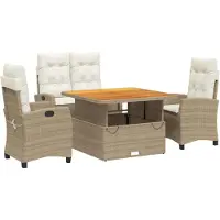 vidaXL Soffgrupp för trädgården med dynor 4 delar beige konstrotting