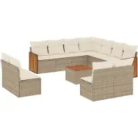 vidaXL Soffgrupp för trädgården 12 delar med dynor beige konstrotting