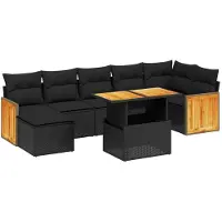 vidaXL Loungegrupp för trädgården med dynor 8 delar svart konstrotting