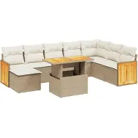 vidaXL Soffgrupp för trädgården med dynor 9 delar beige konstrotting