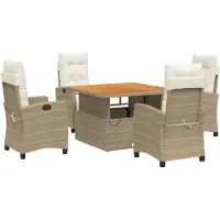 vidaXL Matgrupp för trädgården med dynor 5 delar beige konstrotting