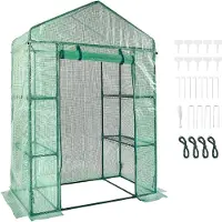 Vevor Walk-in växthus, 1,2 x 7 x 1,9 m växthus med hyllor, uppsättning på några minuter, höghållfast PE-överdrag med dörrar och fönster och stålram, lämplig för plantering och förvaring, grön