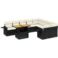 vidaXL Loungegrupp 10 delar med svarta dynor konstrotting