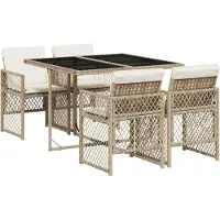 vidaXL Matgrupp för trädgården med dynor 5 delar beige konstrotting