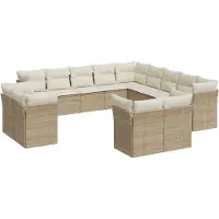 vidaXL Soffgrupp för trädgården med dynor 13 delar beige konstrotting