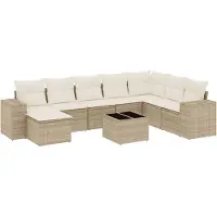 vidaXL Soffgrupp för trädgården med dynor 9 delar beige konstrotting