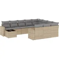 vidaXL Loungegrupp för trädgården m. dynor 11 delar beige konstrotting