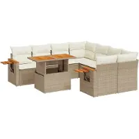 vidaXL Soffgrupp för trädgården med dynor 9 delar beige konstrotting