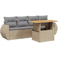 vidaXL Soffgrupp för trädgården med dynor 5 delar beige konstrotting