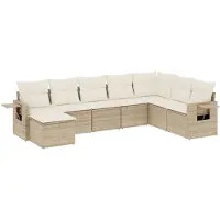 vidaXL Matgrupp för trädgården med dynor 8 delar beige konstrotting