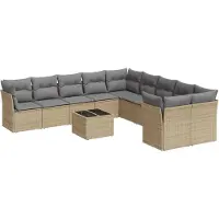 vidaXL Loungegrupp för trädgården m. dynor 11 delar beige konstrotting
