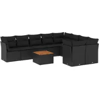vidaXL Loungegrupp 10 delar med svarta dynor konstrotting